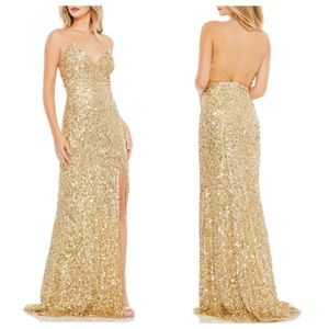Gold Sequin Floor Length Dress 
